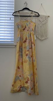 Baja Breeze yellow floral smocked midi dress NWT