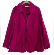 Button Front Fleece Jacket Blazer w/ Back Pleat Raspberry Pink M