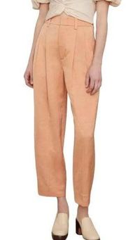 NWOT Vince Pleat Front Tapered Crop Viscose Linen Blend Orange Pants 8