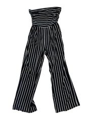 HEART & HIPS Black White Strapless Pinstripe Jumpsuit Size Large