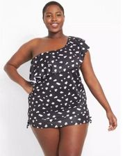 LANE BRYANT SWIM GIRAFFE DOT NO-WIRE ONE SHOULDER RUFFLED TANKINI TOP 20 PLUS 2X