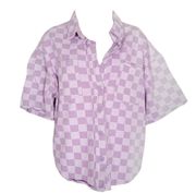 Prettylittlething pastel Purple Checkered short sleeve denim button down 

size 6 