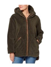 s sherpa teddy coat with hood in dark green