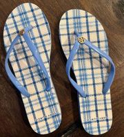 Thin Flip Flop in Blue Plaid, Size 9