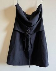 NBD SPLIT NECK STRAPLESS DRESS BLACK BELTED WOMENS SIZE‎ M LINED