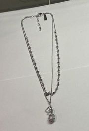 Signed THE LIMITED Necklace - Silver Tone Double Strand Chain / Rhinestone