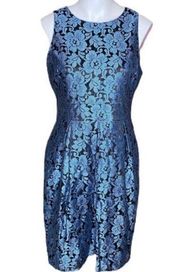 Eliza J Blue Floral Lace Sleeveless Sheath Dress 14