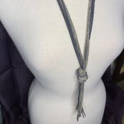 The Limited Knot Necklace Gray Leather and Silver Chain