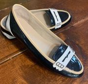 Elie Tahari Patent Leather Loafers Black White size 5