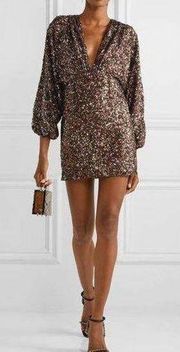 RETROFETE AUBRIELLE SEQUINED MINI COCKTAIL DRESS IN BROWN MIX size small