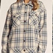 Boston Traders Women's White and Blue Plaid Shacket Shirt Jacket