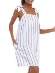 Crown Ivy Medium Dress Striped Tie Strap Dress Beach Clouds White Blue Red 854