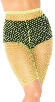 Neon Lime Rave Festival Fishnet Biker Shorts