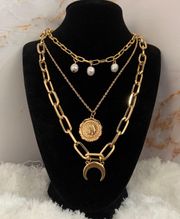 Moon Boho  Medallion Layered Necklace