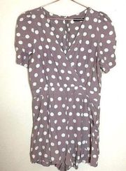 Atmosphere purple puff sleeve polka dot romper