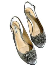 Alex Marie Silver Beaded Tassel Peep Toe Slingback Heels Belora sz 6.5 NEW Box