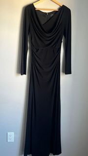 Dress by Vera Wang Cowl Neck Gown Black Ruched Jersey Long Sleeve