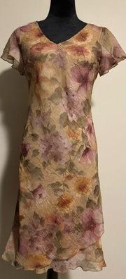 EUC Vintage Fashion Bug Purple and Yellow Floral Sheath Dress size 6