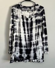 XCVI Women’s Black and White Tie Dye Long Sleeve Blouse XS