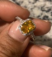 Yellow Stone Australian Crystal Square Stone Ring Dipped In White Gold!!! So Beautiful!!! Brand New!!