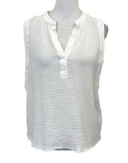 Evereve Cotton Gauze Split-Neck Lightweight Breezy Tank Top White size Medium