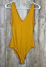 Socialite Small Ribbed Sleeveless Body Suit in Mustard Yellow/Gold color