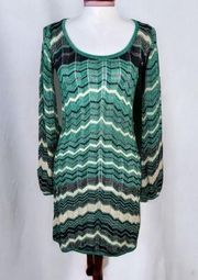 🎉  Y2K Green Black and Gold Metallic Chevron Print Long Sleeve Dress