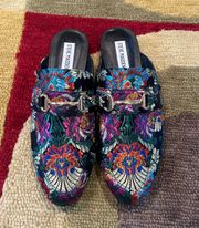 Kandi Slip-On Loafers Mules Shiny Floral Print Women’s Size 8 1/2