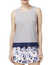 Maison Jules Womens Striped Crochet Trim Tank Top