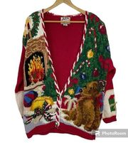 Heirloom Collectibles Vintage Christmas Sweater Cardigan Medium 1996 Hand Knit