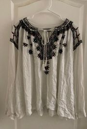 RD koko ruched sleeve white boho top with embroidery