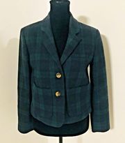 CARTONNIER Anthropologie Blue Green Crop Plaid Wool Blazer Jacket Women's 2