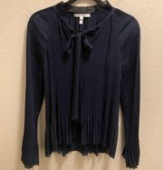 10 Crosby Derek Lam Pleated Long Sleeve Blouse Bow Tie Front And Bell Sleeves