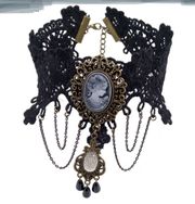 Victorian Goth Cameo Crystal & Fabric Adjustable Chocker