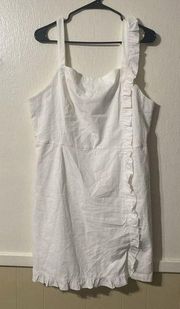 Modcloth Lagenlook Minimalist Ruffle Dress Womens 14 White Boho Square Neck