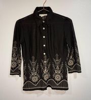 White House Black Market Black top with Mother of Pearl Button Down