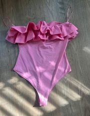 Pink Ruffle Strapless Bodysuit