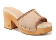 Veronica Beard Hannalee Suede Whipstitch Wooden Heels in Sand