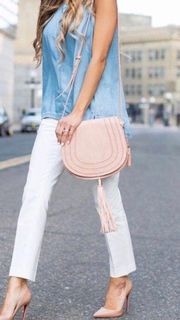 Izzi Pink Suede Saddle Bag