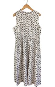 Mosaic Sleeveless Cotton Dress XXL Tan White Pockets