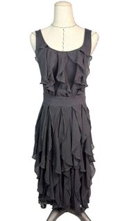 Anthropologie Ric Rac Dress Womens Size XS Rising Vapors Grey Ruffle Keyhole