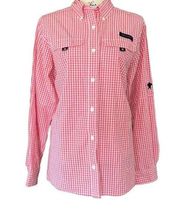 Simply Southern Collection pink & white gingham checked button down blouse large