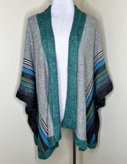 Windchill Wrap Sweater Poncho M-L Blue Green Knit Relaxed Striped Winter