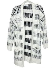 Sienna Sky Chunky Knit Longline Open Front Black and White Cardigan Size Small