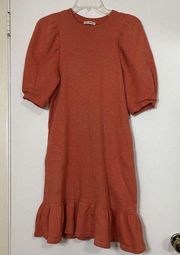 NWOT Ulla Johnson Landry Orange Puff Sleeve Ruffle Hem Sweatshirt Dress Small