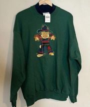 90s Scarecrow Appliqué Thanksgiving Fall Sweatshirt Deadstock Hunter Green