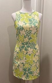 Cotton On Retro 60s Mod Neon Green Floral Print Mini Dress - XS