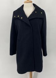 Cole Haan Signature Long Wool Winter Coat Snap Front Melton Black Womens size 8