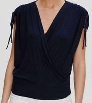 Michael Stars Cadence Ruched Sleeve OS Shirt in dark blue
