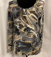 Chico’s Long Sleeve Blue Paisley Print Blouse Size 1